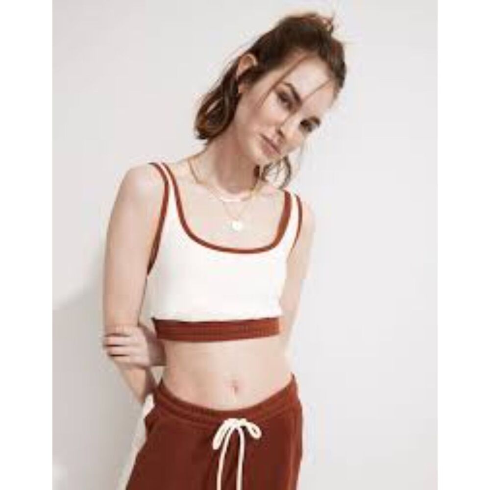 Madewell MWL Sweatshirt Bralette Colorblock Dusty Redwood Women's Size S